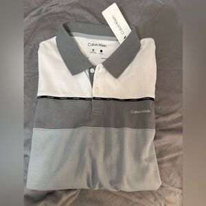 Calvin Klein Men’s White and Gray Colorblock Polo